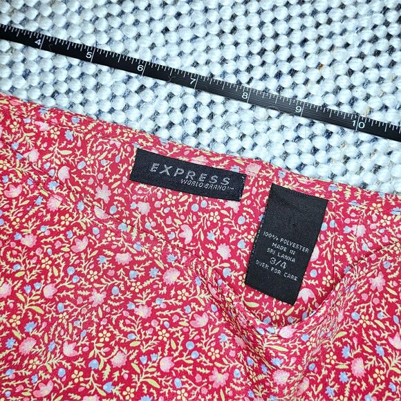 Vintage 90s Express Red Floral Midi Skirt - Picture 2 of 6